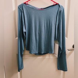 SOLD - NWT Ribbed Modal Silk Twist-Back Yoga LS (Chambray)